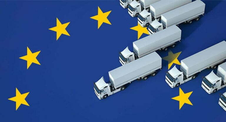 Grafik LKW auf EU-Fahne - Mobilitätspaket Regelungen und Änderungen