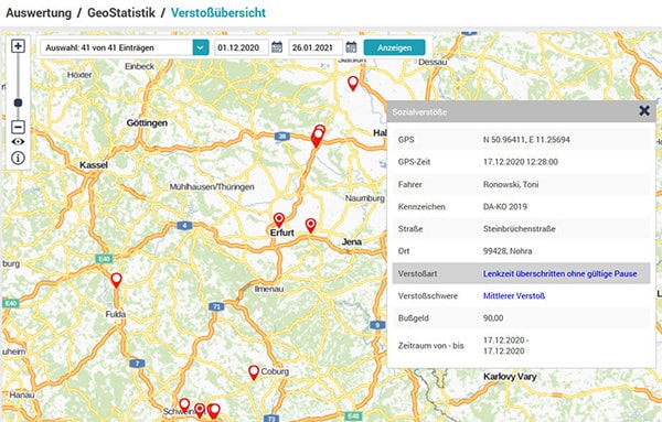 Screenshot TachoWeb GeoStatistik