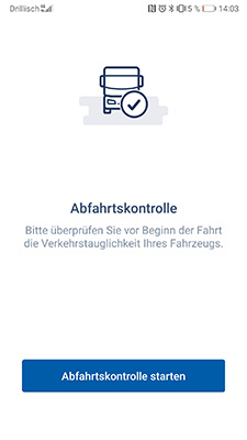 Screenshot der Abfahrtskontrolle in der App DAKO drive
