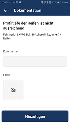 Screenshot der Abfahrtskontrolle in der App DAKO drive