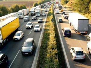 Stau mit LKW auf der Autobahn