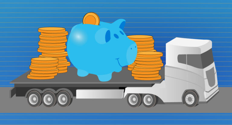 LKW mit Sparschwein auf der Ladefläche