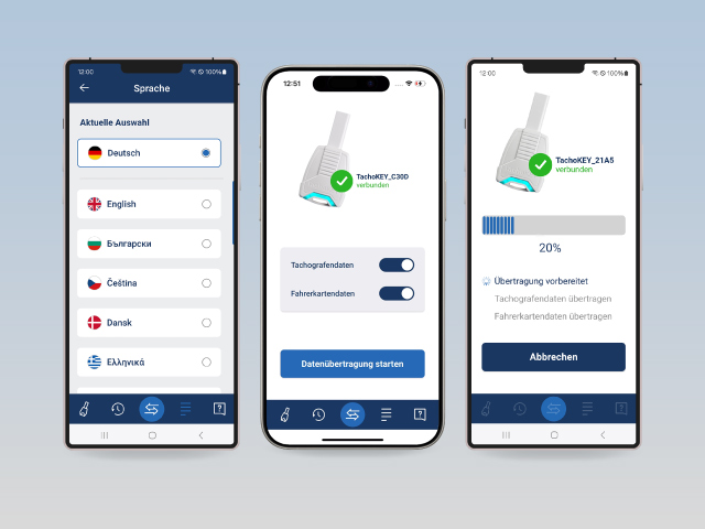Screenshots zu Funktionen der DAKO TransferApp